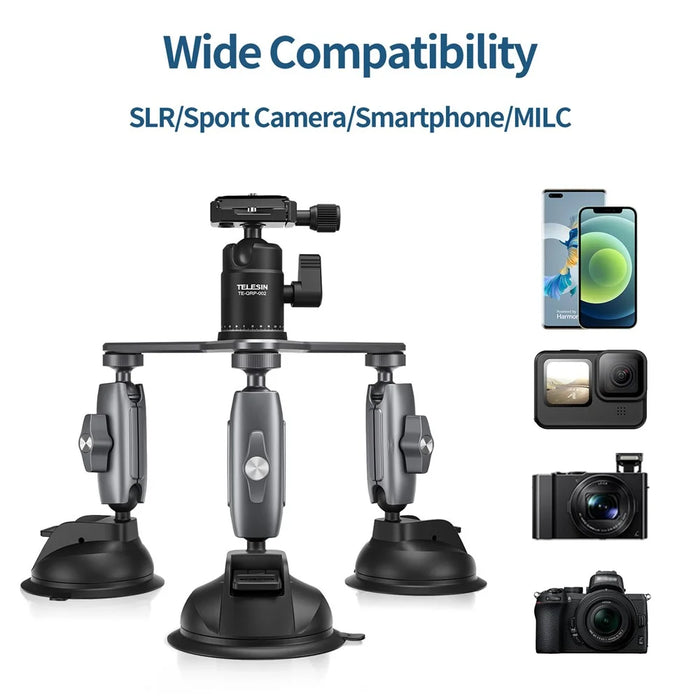TELESIN TE-TSB-001 Three Suction Cups Action Camera Tripod Mount Bracket Holder Photography Stand for Gopro/Insta360 - 5