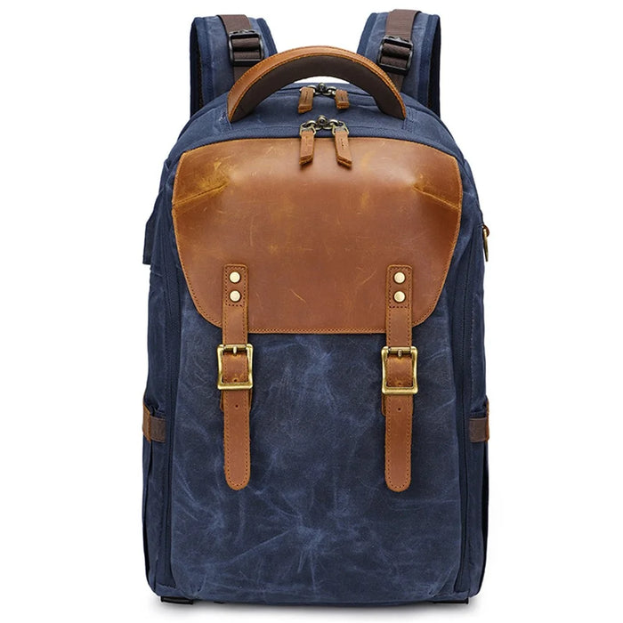 K-805 Retro Shock-absorbing Camera Bag Breathable Waterproof Canvas SLR Digital Camera Backpack for Outdoor Photography - Blue - 1