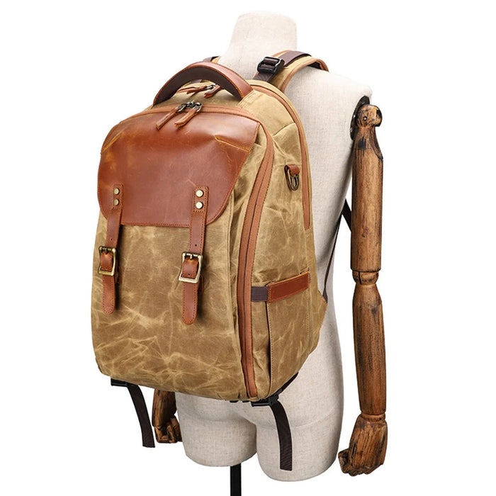 K-805 Retro Shock-absorbing Camera Bag Breathable Waterproof Canvas SLR Digital Camera Backpack for Outdoor Photography - Blue - 4