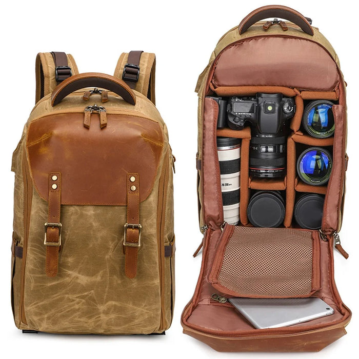 K-805 Retro Shock-absorbing Camera Bag Breathable Waterproof Canvas SLR Digital Camera Backpack for Outdoor Photography - Blue - 6