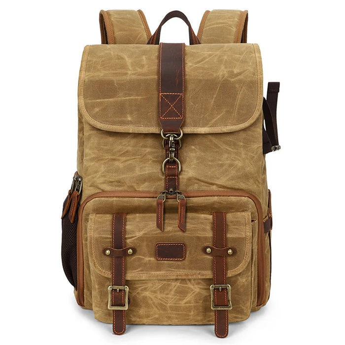 K821 Outdoor Shockproof Camera Bag Retro Large Capacity Canvas Photographic Backpack for Camera Lens Tripod Laptops - Yellow - 1
