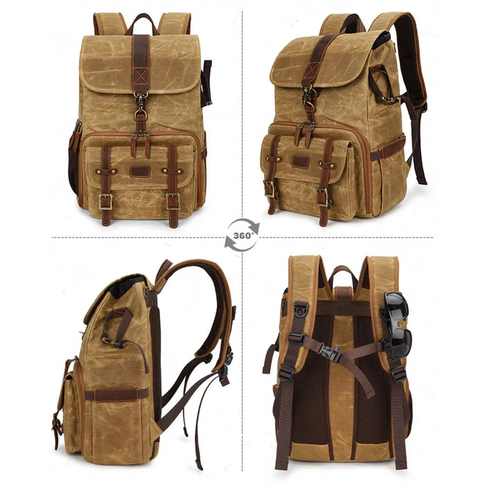 K821 Outdoor Shockproof Camera Bag Retro Large Capacity Canvas Photographic Backpack for Camera Lens Tripod Laptops - Yellow - 2