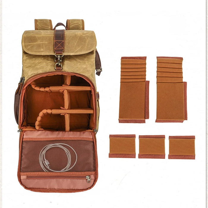 K821 Outdoor Shockproof Camera Bag Retro Large Capacity Canvas Photographic Backpack for Camera Lens Tripod Laptops - Yellow - 3