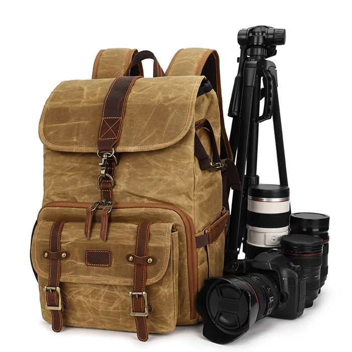 K821 Outdoor Shockproof Camera Bag Retro Large Capacity Canvas Photographic Backpack for Camera Lens Tripod Laptops - Yellow - 4