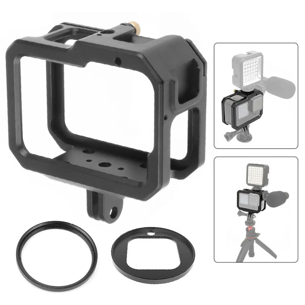 KF41279 For GoPro Hero 9/10 Camera Cage Protective Frame + Adapter Ring + UV Lens Set - 1