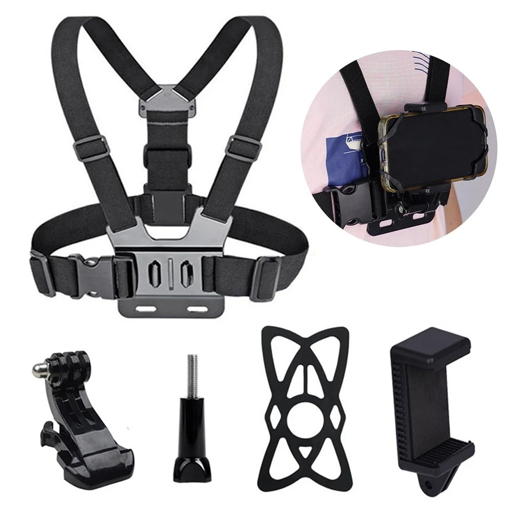 X-3-3 Action Camera Chest Strap Mount Belt Chest Mount Harness with Phone Holder Clip - 1