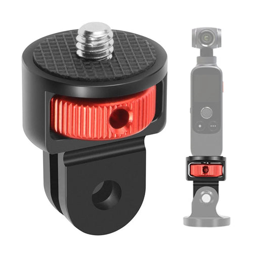 SS45181-A1 Aluminum Alloy 1/4 inch Screw Tripod Adapter for Insta360 Gopro DJI, 360 Degree Rotating Mount Holder - Black / Red - 1