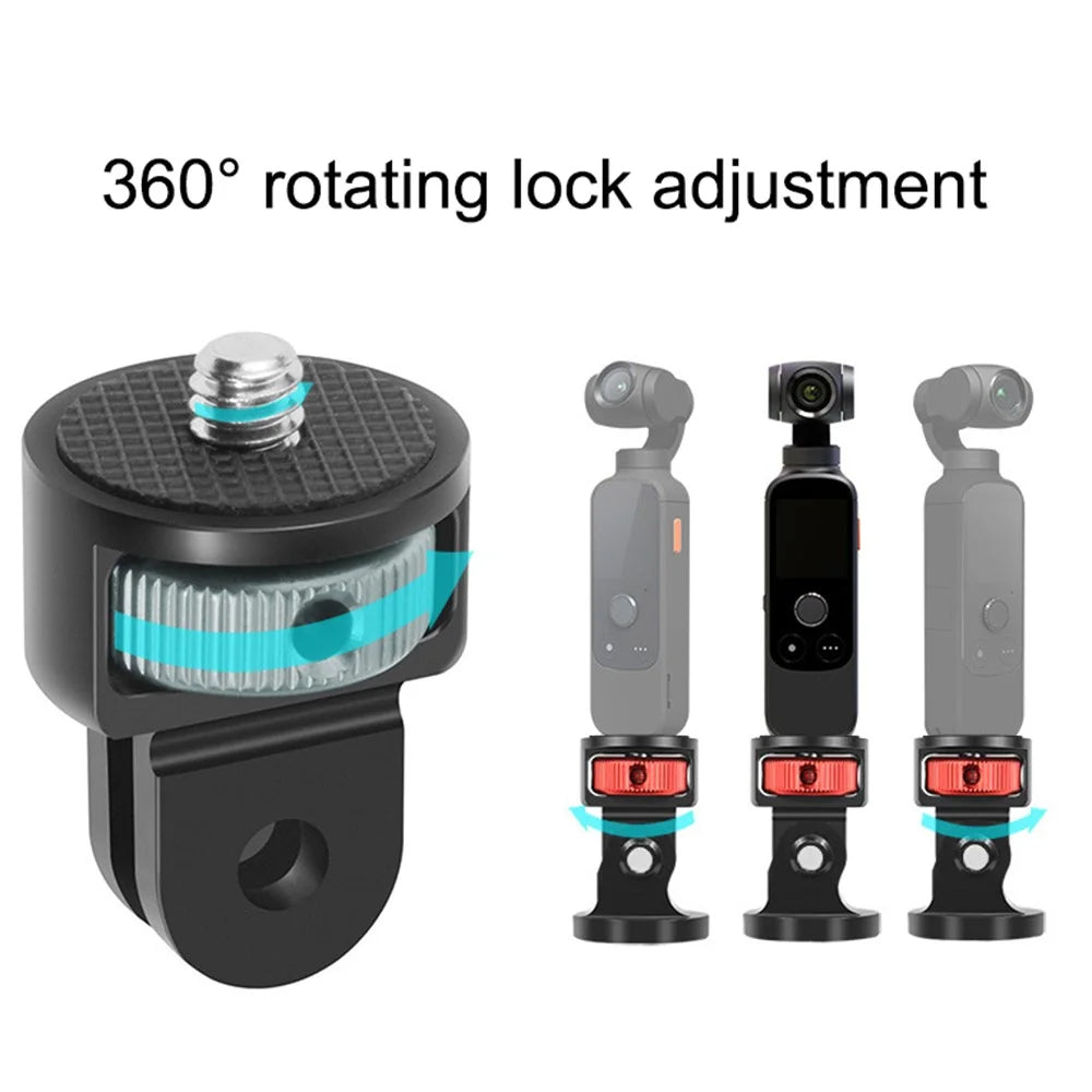SS45181-A1 Aluminum Alloy 1/4 inch Screw Tripod Adapter for Insta360 Gopro DJI, 360 Degree Rotating Mount Holder - Black / Red - 3