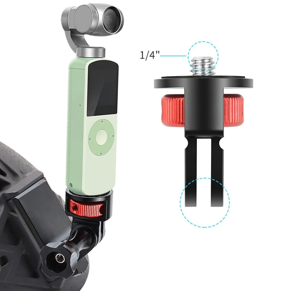 SS45181-A1 Aluminum Alloy 1/4 inch Screw Tripod Adapter for Insta360 Gopro DJI, 360 Degree Rotating Mount Holder - Black / Red - 6