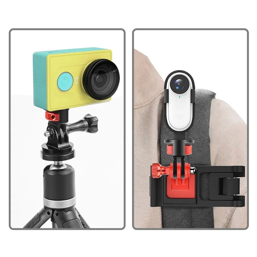 SS45181-A1 Aluminum Alloy 1/4 inch Screw Tripod Adapter for Insta360 Gopro DJI, 360 Degree Rotating Mount Holder - Black / Red - 7