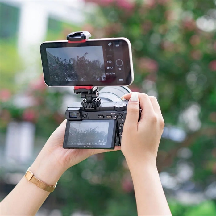 ST-06S Universal Camera Dual Cold Shoe Adapter Phone Mount Clamp 360-Degree Rotation Holder Smartphone Clip - 4