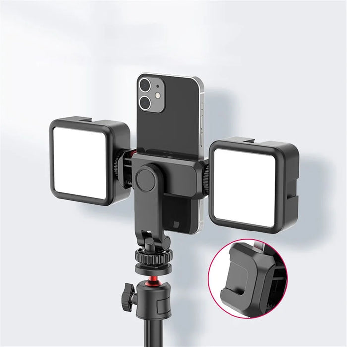 ST-06S Universal Camera Dual Cold Shoe Adapter Phone Mount Clamp 360-Degree Rotation Holder Smartphone Clip - 7