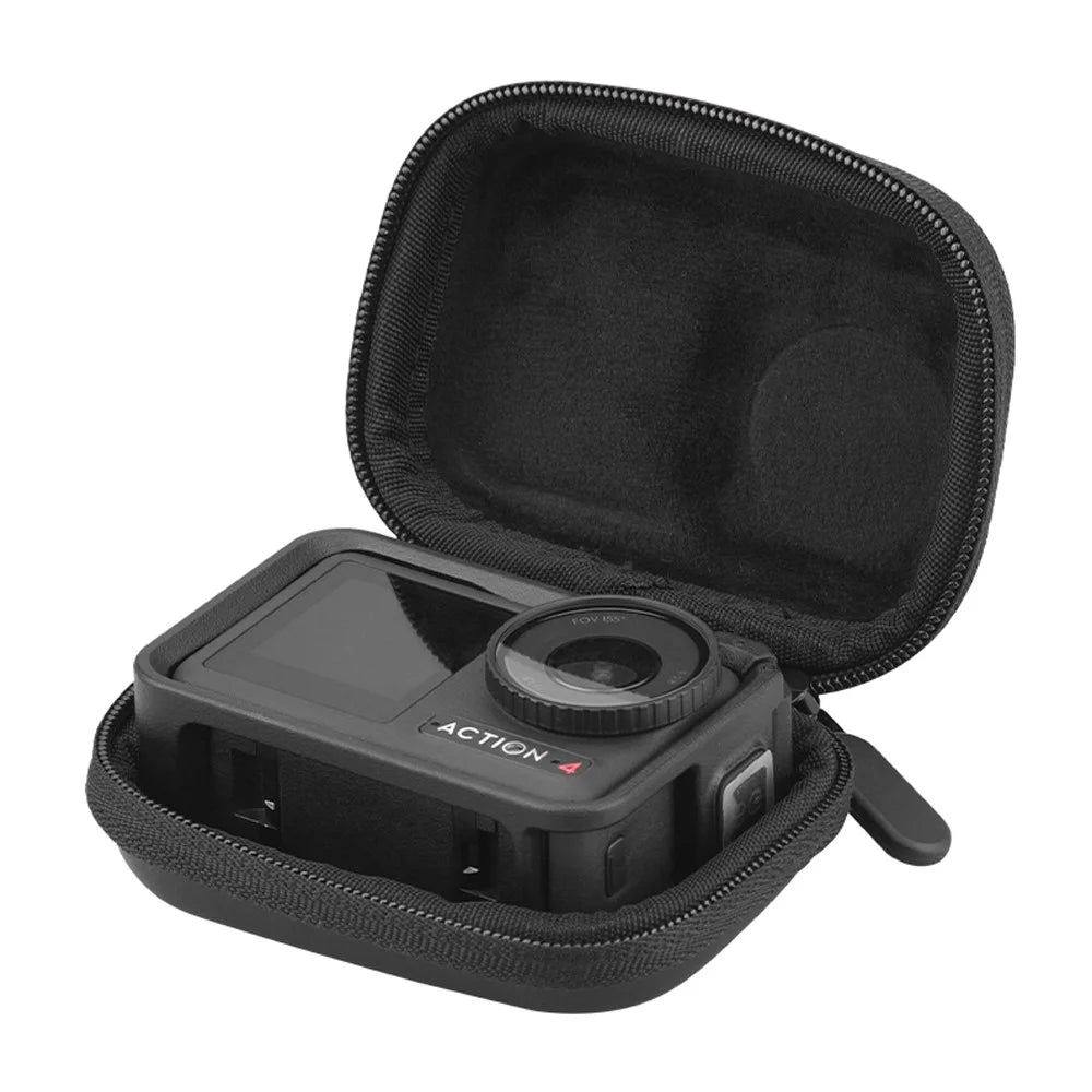 BRDRC Storage Bag for DJI Osmo Action / 3 / 4 / GoPro 9 / 10 / 11 Camera PU Leather Carrying Case with Carabiner - Black - 3