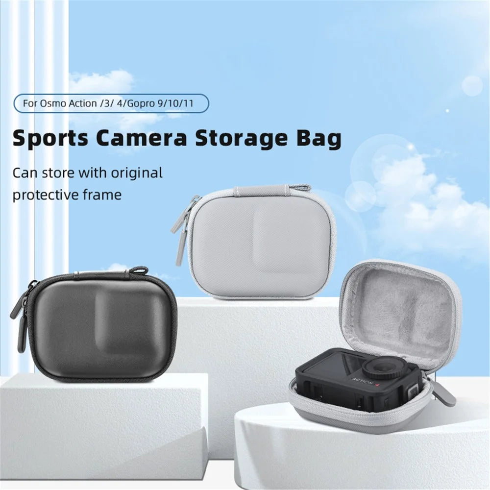 BRDRC Storage Bag for DJI Osmo Action / 3 / 4 / GoPro 9 / 10 / 11 Camera PU Leather Carrying Case with Carabiner - Black - 4