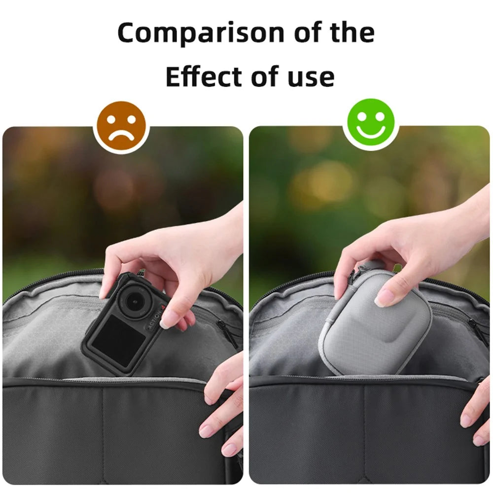 BRDRC Storage Bag for DJI Osmo Action / 3 / 4 / GoPro 9 / 10 / 11 Camera PU Leather Carrying Case with Carabiner - Black - 7