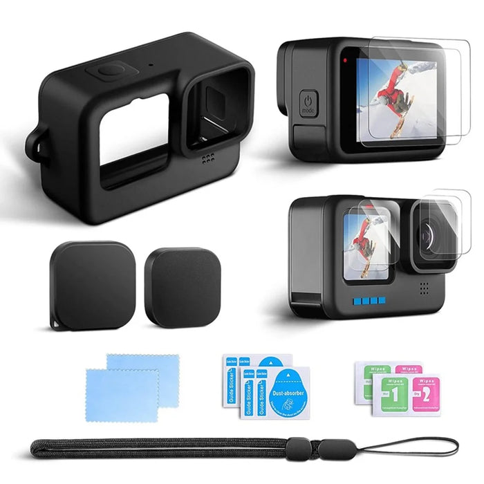 2 Sets Tempered Glass Film for GoPro Hero 9 / 10 / 11 / 12 Action Camera + Silicone Case - 1