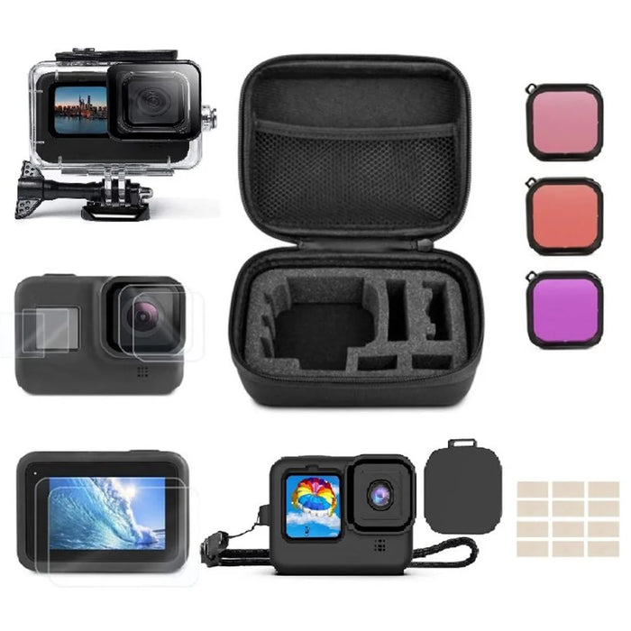 For GoPro 9 / 10 / 11 / 12 Waterproof Case Tempered Glass Film Filter Anti-fog Sheet Set - 1