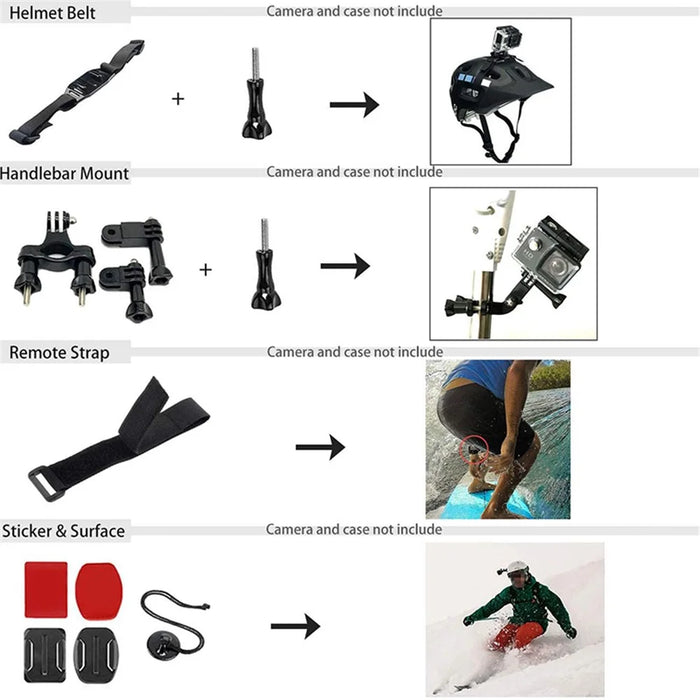 54-in-1 Accessories Kit for GoPro Hero 12 11 10 9 Waterproof Case Silicone Cover Tempered Glass Flim - 3