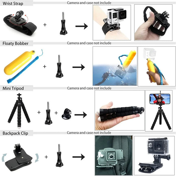 54-in-1 Accessories Kit for GoPro Hero 12 11 10 9 Waterproof Case Silicone Cover Tempered Glass Flim - 4