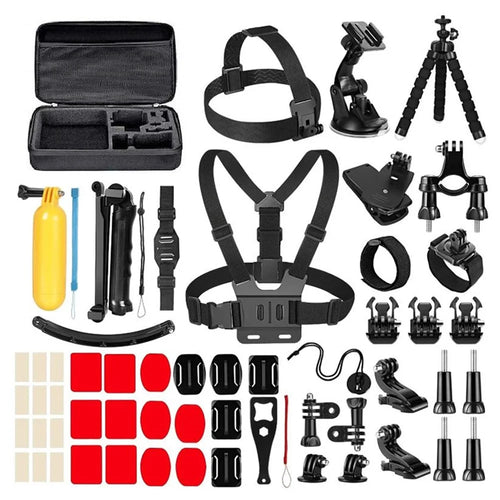 56-in-1 For GoPro Action Camera Accessories Kit Head / Chest Strap Tripod Set - 1