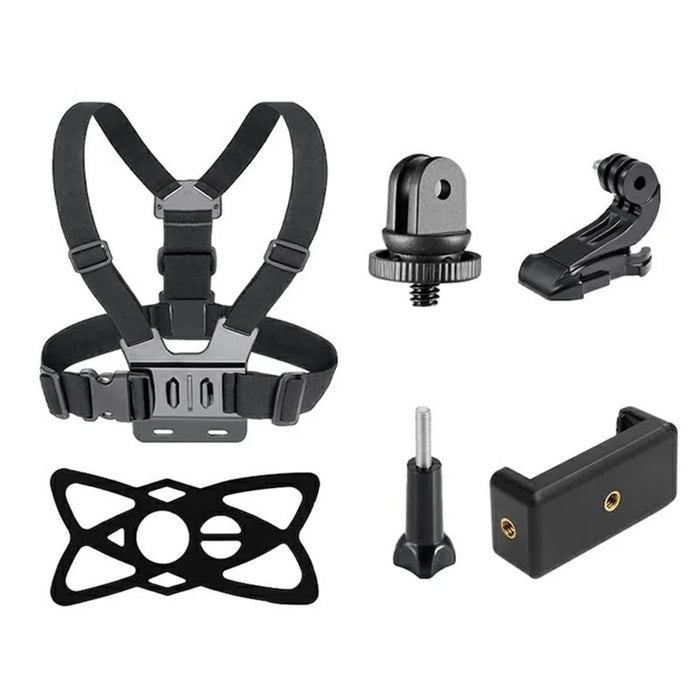 6-in-1 Accessories Kit for GoPro Hero Parts with Chest Strap, Mobile Phone Clip - 1