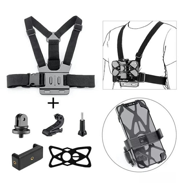 6-in-1 Accessories Kit for GoPro Hero Parts with Chest Strap, Mobile Phone Clip - 3