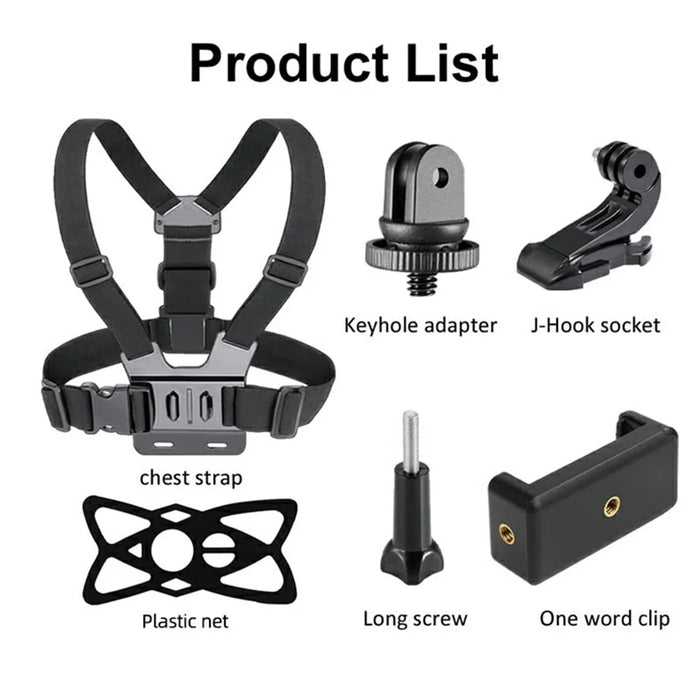 6-in-1 Accessories Kit for GoPro Hero Parts with Chest Strap, Mobile Phone Clip - 4