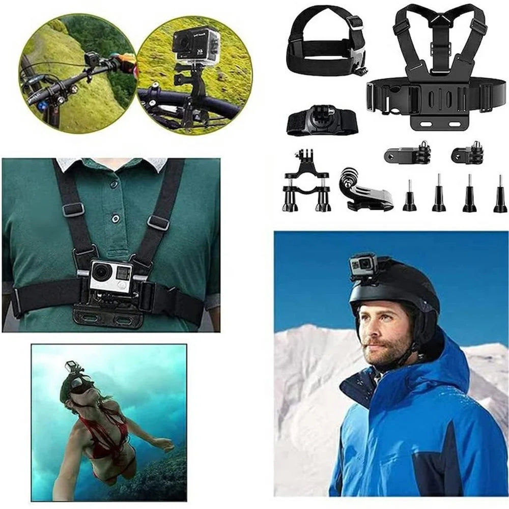 11-in-1 Universal Chest Mount Head Strap Outdoor Kit Set for Action Camera - 2