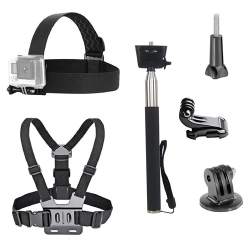 For GoPro Hero Universal Action Camera Accessories Kit 6-in-1 - Chest Strap, Head Strap, Selfie Stick - 1