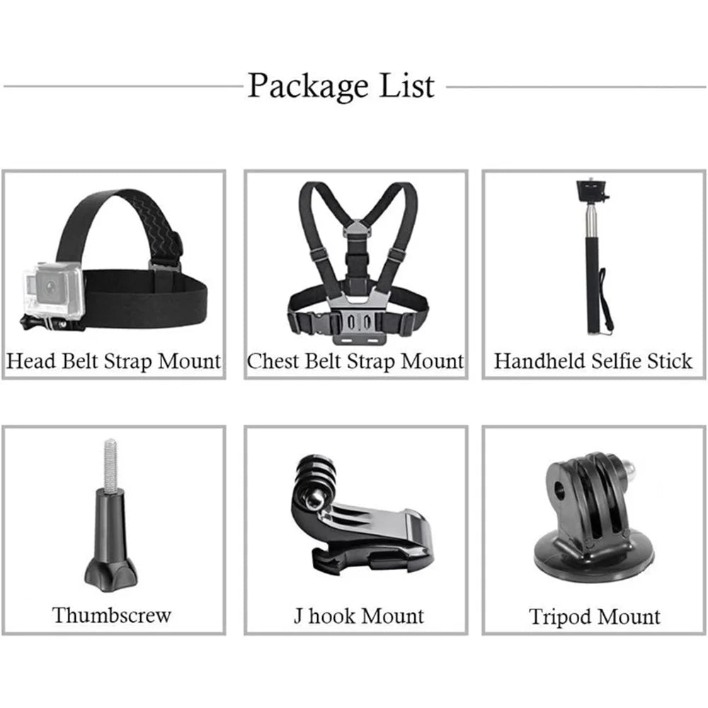 For GoPro Hero Universal Action Camera Accessories Kit 6-in-1 - Chest Strap, Head Strap, Selfie Stick - 2