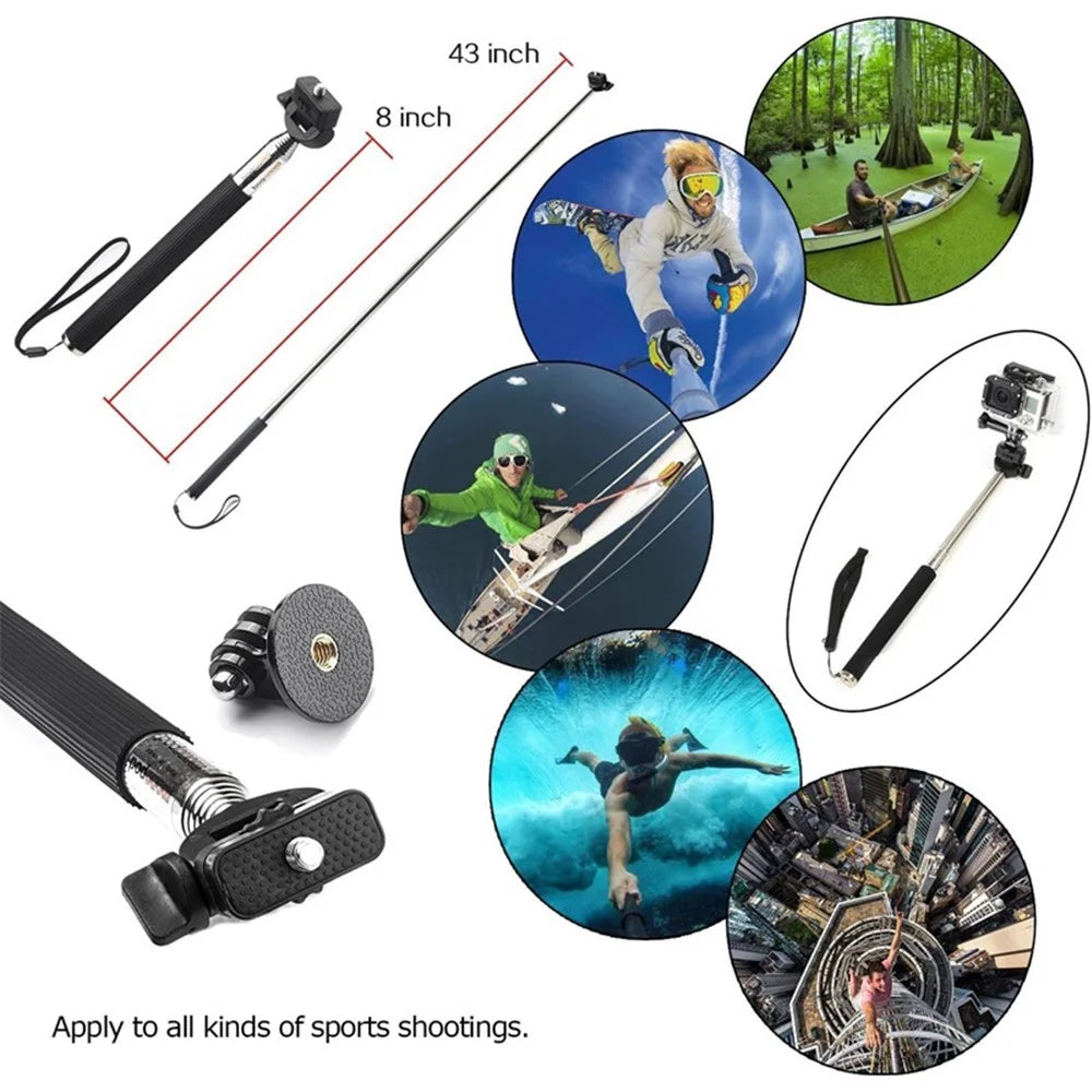 For GoPro Hero Universal Action Camera Accessories Kit 6-in-1 - Chest Strap, Head Strap, Selfie Stick - 7