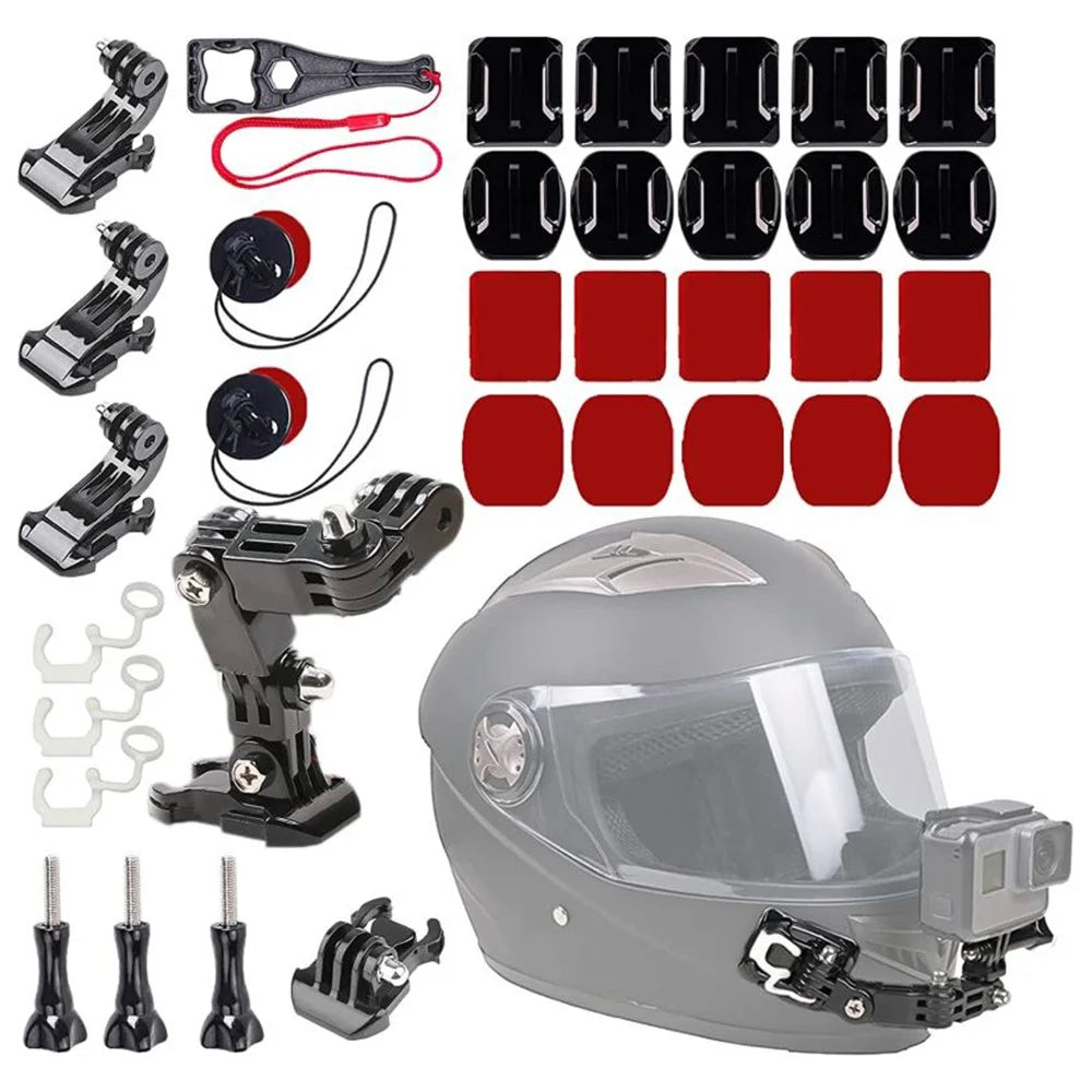 For GoPro Hero 9 / 10 / 11 / 12 / 13 Motorcycle Bicycle Helmet Mount Kit, 34-Piece Set Compatible with Sjcam, Xiaoyi, DJI - 1