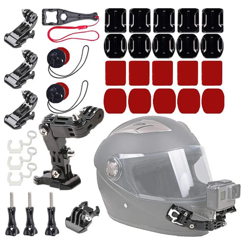 For GoPro Hero 9 / 10 / 11 / 12 / 13 Motorcycle Bicycle Helmet Mount Kit, 34-Piece Set Compatible with Sjcam, Xiaoyi, DJI - 1