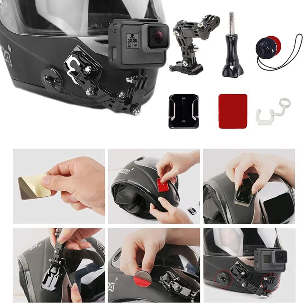 For GoPro Hero 9 / 10 / 11 / 12 / 13 Motorcycle Bicycle Helmet Mount Kit, 34-Piece Set Compatible with Sjcam, Xiaoyi, DJI - 2
