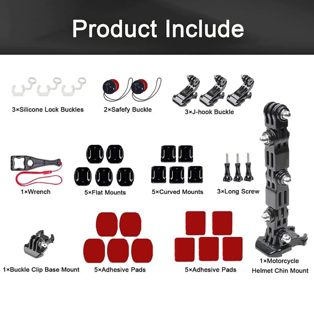 For GoPro Hero 9 / 10 / 11 / 12 / 13 Motorcycle Bicycle Helmet Mount Kit, 34-Piece Set Compatible with Sjcam, Xiaoyi, DJI - 6