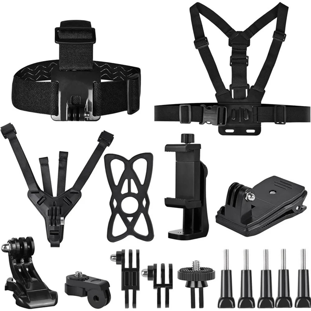 11-in-1 For GoPro Action Camera Accessories Kit Head Chest Strap Chin Bracket Phone Holder Set - 1