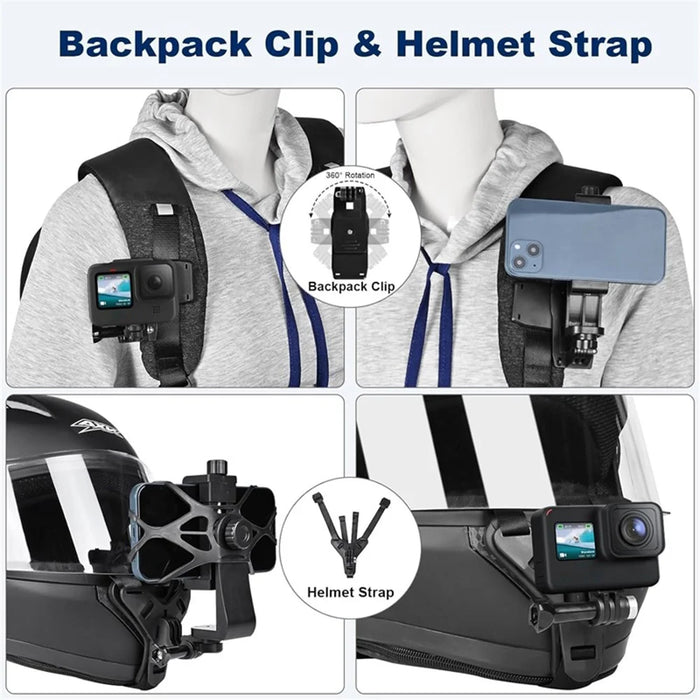 11-in-1 For GoPro Action Camera Accessories Kit Head Chest Strap Chin Bracket Phone Holder Set - 4