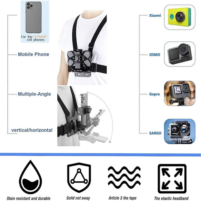 11-in-1 For GoPro Action Camera Accessories Kit Head Chest Strap Chin Bracket Phone Holder Set - 6