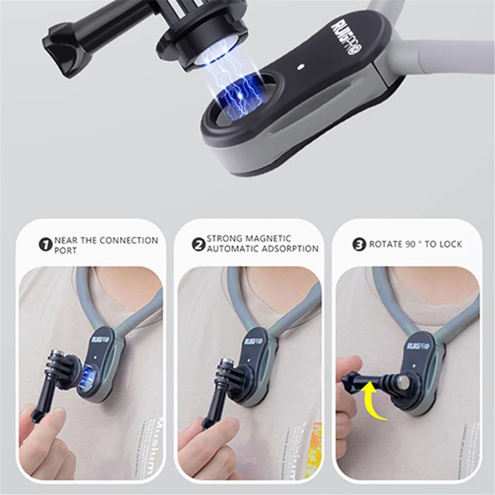 RUIGPRO For GoPro / Insta360 / DJI Action Camera Magnetic Neck Mount Bracket + Extension Arm - 4