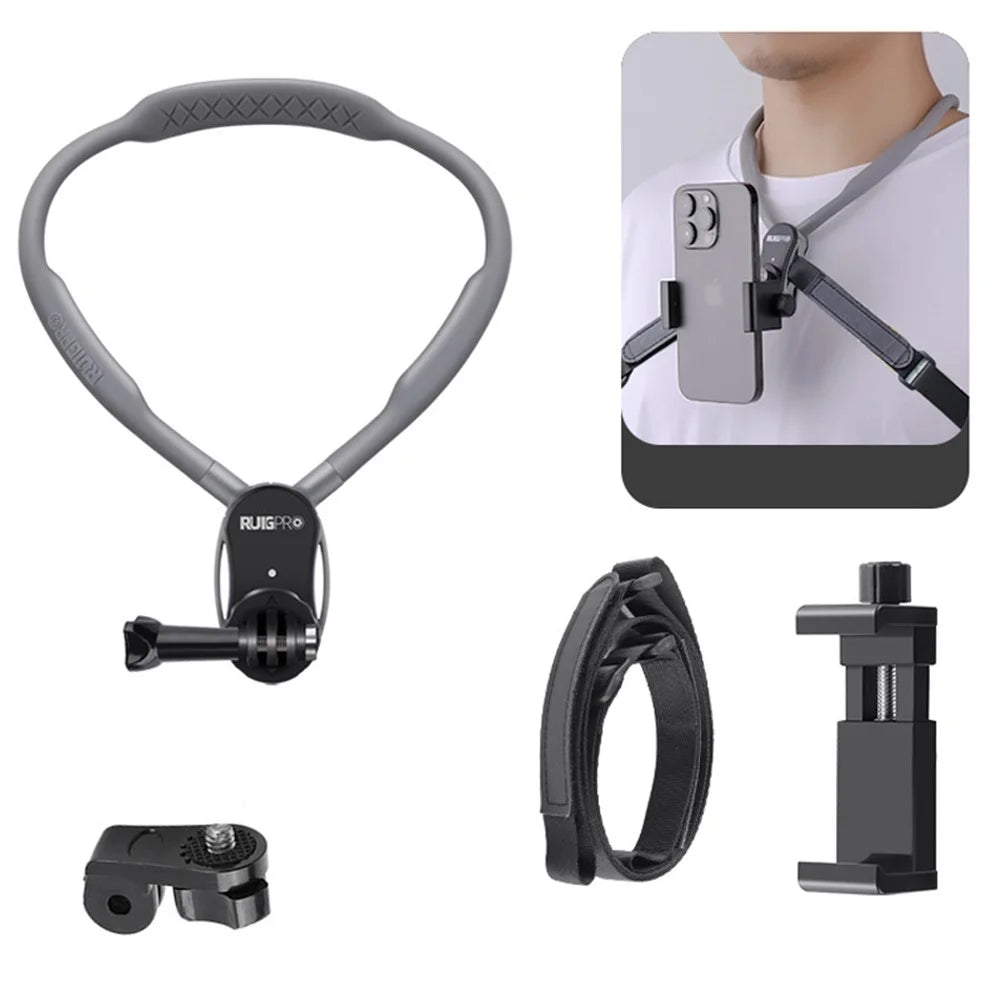 RUIGPRO For GoPro / Insta360 / DJI Action Camera Neck Mount Bracket + Anti-shake Strap + Phone Holder - 1