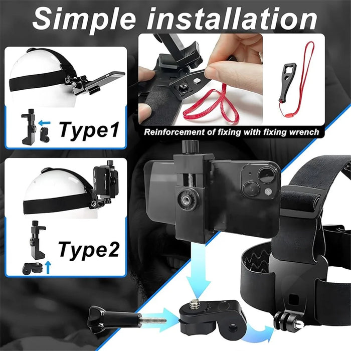 5-in-1 Action Camera Accessories Kit Head Strap with Phone Clip and Wrench for GoPro - 2