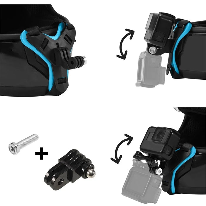 4-in-1 Motorcycle Helmet Chin Strap Mount Compatible with GoPro Insta 360 Session - Blue - 2