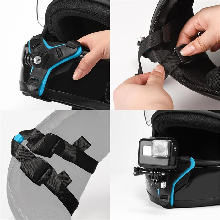 4-in-1 Motorcycle Helmet Chin Strap Mount Compatible with GoPro Insta 360 Session - Blue - 4
