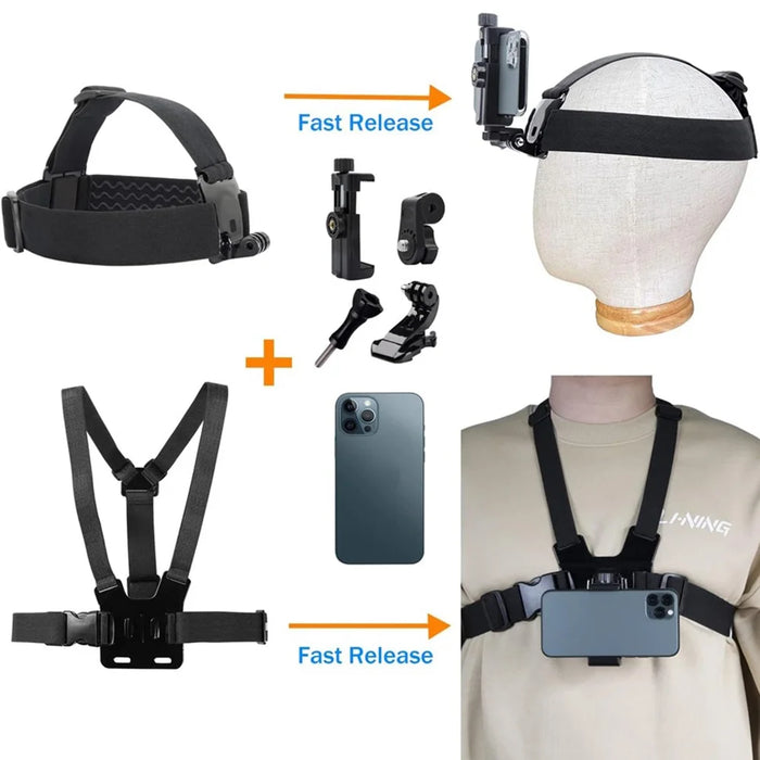 Universal Camera Chest Head Mount Strap Plastic+Alloy+Nylon Phone Clip Holder Bracket - 5