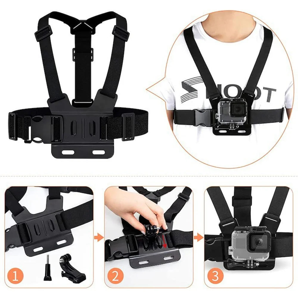 For GoPro Hero 9 / 8 / 7 / 6 / 5 9-in-1 Chest Strap Head Strap J-hook Base Sports Camera Accessories Kit - 3