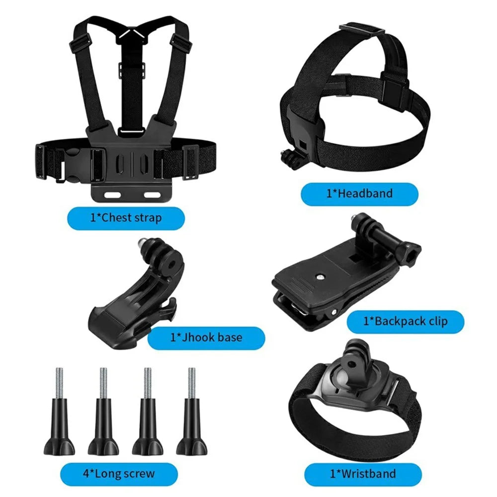 For GoPro Hero 9 / 8 / 7 / 6 / 5 9-in-1 Chest Strap Head Strap J-hook Base Sports Camera Accessories Kit - 6