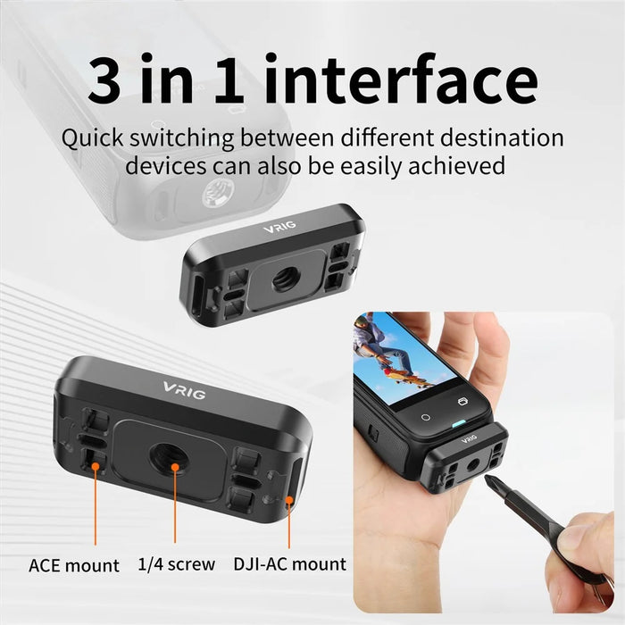 VRIG For Insta360 X4 Camera Adapter Metal Base Connector with ACE+1 / 4 Inch+For DJI-AC 3-In-1 Interfaces - 3
