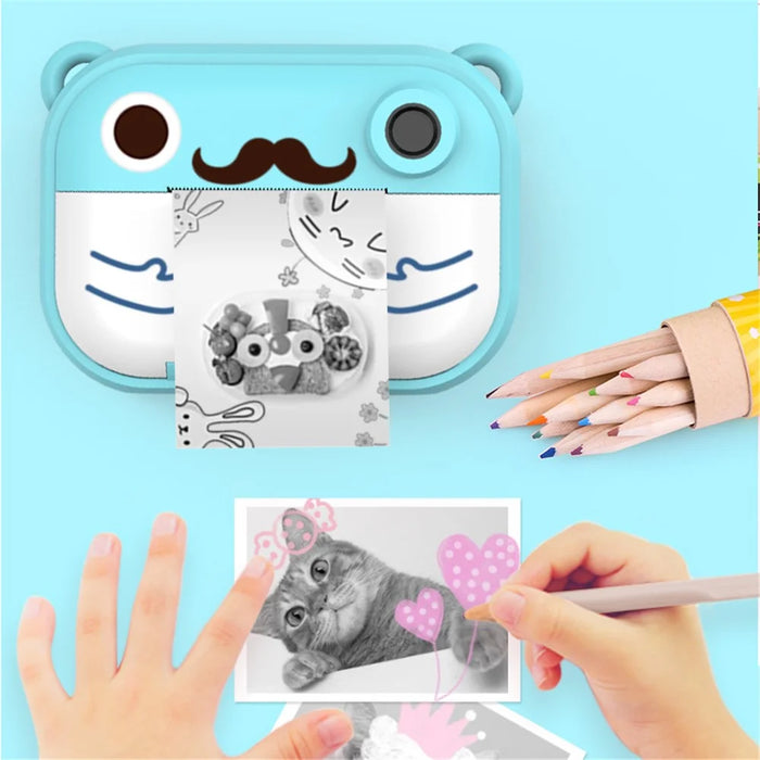 C3 Kids Cute Cartoon Instant Print Camera 2.4-inch IPS HD Screen Children Camcorder Toy - Blue - 1
