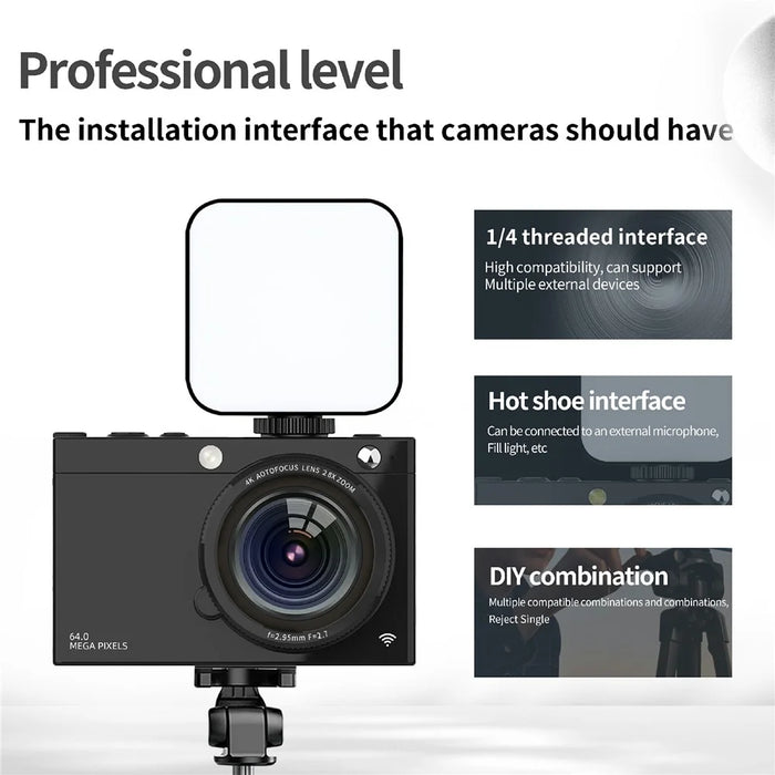 D7 Student Digital Camera 64MP HD CCD WiFi 4K Video Recorder Card Camera with 128GB Memory Card - Black - 4
