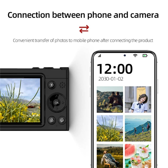 D7 Student Digital Camera 64MP HD CCD WiFi 4K Video Recorder Card Camera with 128GB Memory Card - Black - 6